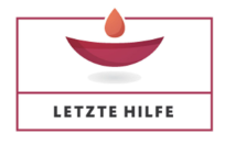 Kurs "Letzte Hilfe" Logo mit einer roten Schale und einem Tropfen darüber, Text "LETZTE HILFE".