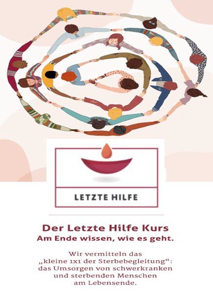 Kurs letzte Hilfe am 20.10.2026 um 10:00Uhr bis ca. 14:00Uhr Menschen die sich die Hände geben und dem Logo Kurs letzte Hilfe.